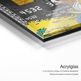 Dagobert Amex – Acrylglas Qualitätsdetail mit 6 mm Premium-Aufbau, massiver Metallplatte und intensiver Farbtiefe