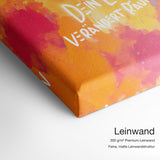 Dein Lächeln verändert Räume – Leinwand Qualitätsdetail mit 300 g/m² Premium-Leinwand und feiner, matter Leinwandstruktur