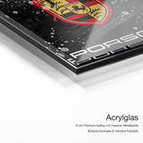 Dreams Porsche – Acrylglas Qualitätsdetail mit 6 mm Premium-Aufbau, massiver Metallplatte und intensiver Farbtiefe