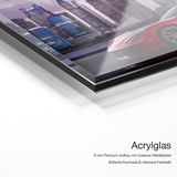 Ferrari Shanghai – Acrylglas Qualitätsdetail mit 6 mm Premium-Aufbau, massiver Metallplatte und intensiver Farbtiefe