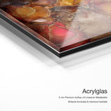 Feuer – Acrylglas Qualitätsdetail mit 6 mm Premium-Aufbau, massiver Metallplatte und intensiver Farbtiefe