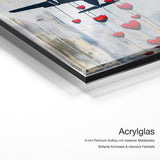 Flying Love – Acrylglas Qualitätsdetail mit 6 mm Premium-Aufbau, massiver Metallplatte und intensiver Farbtiefe