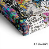 Follow Your Dreams Popart – Eckansicht der Leinwand mit Street-Art-Collage