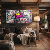 Follow Your Dreams Popart – Acrylglas-Wandbild als Wanddeko im Wohnzimmer