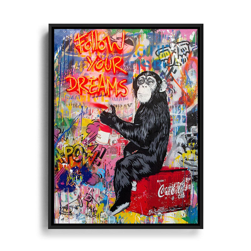 Leinwandbild mit Rahmen Banksy Popart Style Affe mit Spraydose