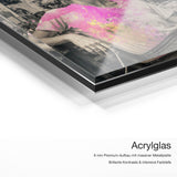 Frida Picasso – Acrylglas Qualitätsdetail mit 6 mm Premium-Aufbau, massiver Metallplatte und intensiver Farbtiefe