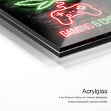 Gaming and Chill – Acrylglas Qualitätsdetail mit 6 mm Premium-Aufbau, massiver Metallplatte und intensiver Farbtiefe