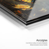 Gold Butterlfy – Acrylglas Qualitätsdetail mit 6 mm Premium-Aufbau, massiver Metallplatte und intensiver Farbtiefe