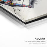 Graffiti Heart – Acrylglas Qualitätsdetail mit 6 mm Premium-Aufbau, massiver Metallplatte und intensiver Farbtiefe