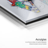 Graffiti Love – Acrylglas Qualitätsdetail mit 6 mm Premium-Aufbau, massiver Metallplatte und intensiver Farbtiefe