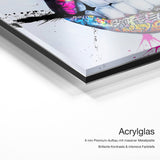 Graffiti Lips Streetart – Acrylglas Qualitätsdetail mit 6 mm Premium-Aufbau, massiver Metallplatte und intensiver Farbtiefe