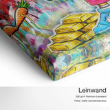 Happy Bugs – Leinwand Qualitätsdetail mit 300 g/m² Premium-Leinwand und feiner, matter Leinwandstruktur