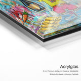 Happy Bugs – Acrylglas Qualitätsdetail mit 6 mm Premium-Aufbau, massiver Metallplatte und intensiver Farbtiefe