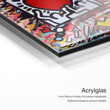 Heart Vibes – Acrylglas Qualitätsdetail mit 6 mm Premium-Aufbau, massiver Metallplatte und intensiver Farbtiefe
