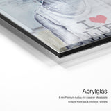 I Love Life – Acrylglas Qualitätsdetail mit 6 mm Premium-Aufbau, massiver Metallplatte und intensiver Farbtiefe