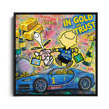 Goldenes Money-Art-Motiv „In Gold we Trust“ – In Gold we Trust modernes Wandbild