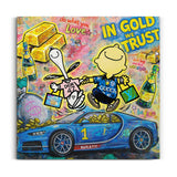 Goldenes Money-Art-Motiv „In Gold we Trust“ – In Gold we Trust Wandbild auf Leinwand