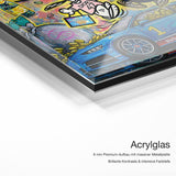 In Gold we Trust – Acrylglas Qualitätsdetail mit 6 mm Premium-Aufbau, massiver Metallplatte und intensiver Farbtiefe