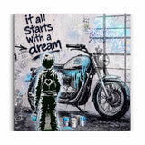 It all starts with a Dream Motorbike – Street-Art-Motiv als Wandbild auf Acrylglas