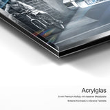 It All starts with a Dream black/white – Acrylglas Qualitätsdetail mit 6 mm Premium-Aufbau, massiver Metallplatte und intensiver Farbtiefe
