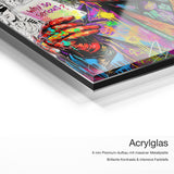 Joker why so serious Popart – Acrylglas Qualitätsdetail mit 6 mm Premium-Aufbau, massiver Metallplatte und intensiver Farbtiefe