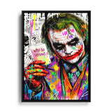 Joker im Pop-Art-Stil „Why so serious“ – Joker Why So Serious Leinwand mit weißem Bilderrahmen
