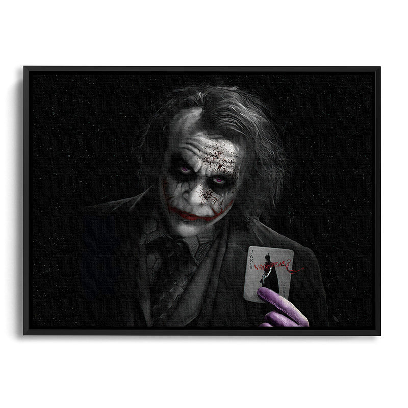 Joker in Batman begins auf Leinwand mit schwarzem Bilderrahmen