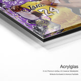 Kobe Bryant – Acrylglas Qualitätsdetail mit 6 mm Premium-Aufbau, massiver Metallplatte und intensiver Farbtiefe