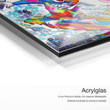 Learn to Surf – Acrylglas Qualitätsdetail mit 6 mm Premium-Aufbau, massiver Metallplatte und intensiver Farbtiefe