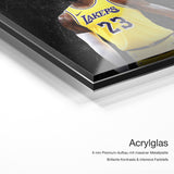 Lebron James – Acrylglas Qualitätsdetail mit 6 mm Premium-Aufbau, massiver Metallplatte und intensiver Farbtiefe