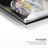 Lionel Messi World Champion – Acrylglas Qualitätsdetail mit 6 mm Premium-Aufbau, massiver Metallplatte und intensiver Farbtiefe