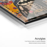 Live your Dreams Batman – Acrylglas Qualitätsdetail mit 6 mm Premium-Aufbau, massiver Metallplatte und intensiver Farbtiefe
