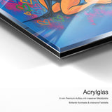 Lola Love – Acrylglas Qualitätsdetail mit 6 mm Premium-Aufbau, massiver Metallplatte und intensiver Farbtiefe