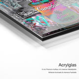 Love Soup – Acrylglas Qualitätsdetail mit 6 mm Premium-Aufbau, massiver Metallplatte und intensiver Farbtiefe