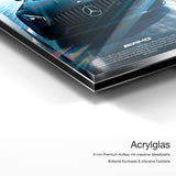 Mercedes AMG Black – Acrylglas Qualitätsdetail mit 6 mm Premium-Aufbau, massiver Metallplatte und intensiver Farbtiefe