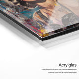 Marilyn Popart – Acrylglas Qualitätsdetail mit 6 mm Premium-Aufbau, massiver Metallplatte und intensiver Farbtiefe