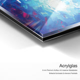 Mehr Liebe Mehr Leben – Acrylglas Qualitätsdetail mit 6 mm Premium-Aufbau, massiver Metallplatte und intensiver Farbtiefe