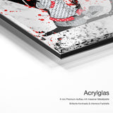 Money Bunny – Acrylglas Qualitätsdetail mit 6 mm Premium-Aufbau, massiver Metallplatte und intensiver Farbtiefe