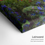 Mohnwiese bei Sonnenaufgang 2 – Leinwand Qualitätsdetail mit 300 g/m² Premium-Leinwand und feiner, matter Leinwandstruktur
