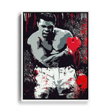 Leinwandbild Muhammad Ali Boxkampf mit weißem Rahmen