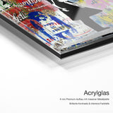 Never Give Up No. 1 – Acrylglas Qualitätsdetail mit 6 mm Premium-Aufbau, massiver Metallplatte und intensiver Farbtiefe