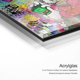 No Money no Honey – Acrylglas-Qualitätsdetail mit 6 mm Premium-Aufbau, massiver Metallplatte und intensiver Farbtiefe