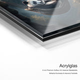 Panda Life – Acrylglas-Qualitätsdetail mit 6 mm Premium-Aufbau, massiver Metallplatte und intensiver Farbtiefe