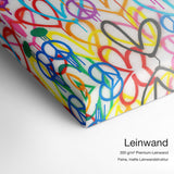 Peace Love – Leinwand Qualitätsdetail mit 300 g/m² Premium-Leinwand und feiner, matter Leinwandstruktur