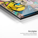 Rosie – Acrylglas-Qualitätsdetail mit 6 mm Premium-Aufbau, massiver Metallplatte und intensiver Farbtiefe