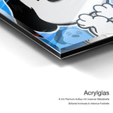 Snoopy Popart – Acrylglas-Qualitätsdetail mit 6 mm Premium-Aufbau, massiver Metallplatte und intensiver Farbtiefe