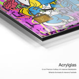 Schlümpfe – Acrylglas-Qualitätsdetail mit 6 mm Premium-Aufbau, massiver Metallplatte und intensiver Farbtiefe