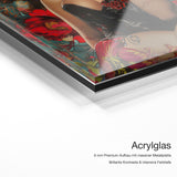 Sexy Marilyn – Acrylglas-Qualitätsdetail mit 6 mm Premium-Aufbau, massiver Metallplatte und intensiver Farbtiefe