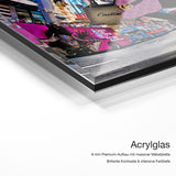 Shopping Queen – Acrylglas-Qualitätsdetail mit 6 mm Premium-Aufbau, massiver Metallplatte und intensiver Farbtiefe