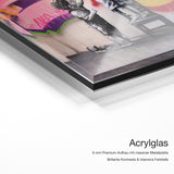 Smile now cry later – Acrylglas-Qualitätsdetail mit 6 mm Premium-Aufbau, massiver Metallplatte und intensiver Farbtiefe